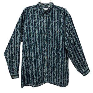 King Size Men’s Paisley Button Down Shirt Casual Long Sleeve LT 37/38 Blue